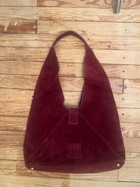 Burgundy Suede Shoulder Hobo Bag